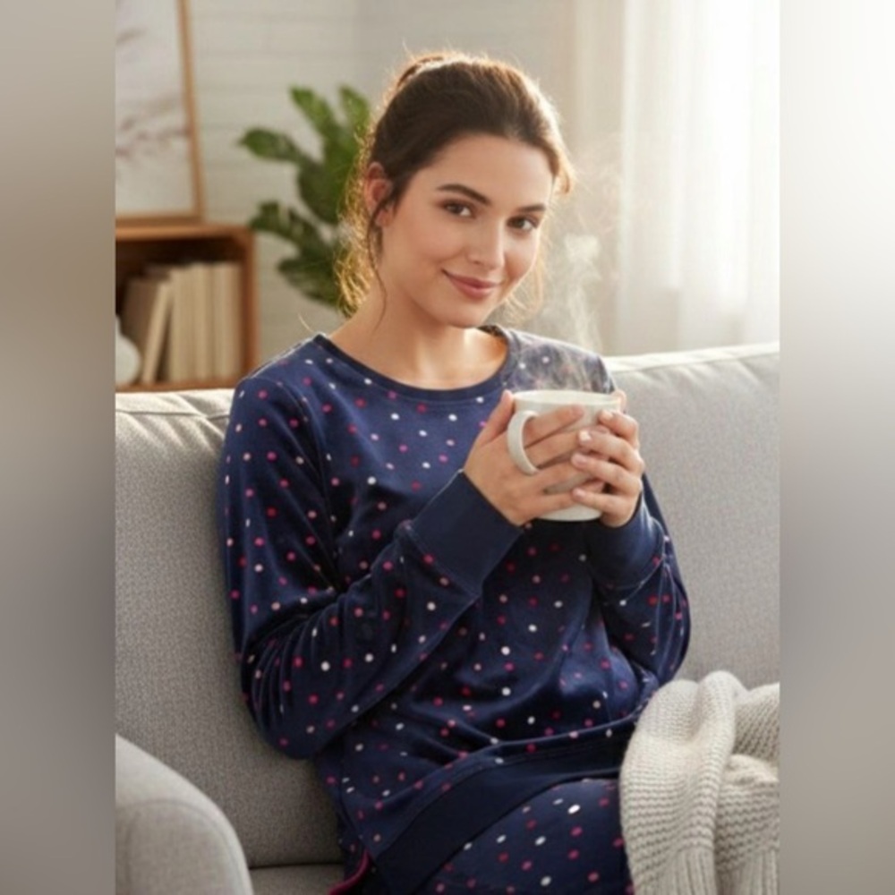 kate spade Navy & Pink Polka Dot Long Sleeve Pajama Top
